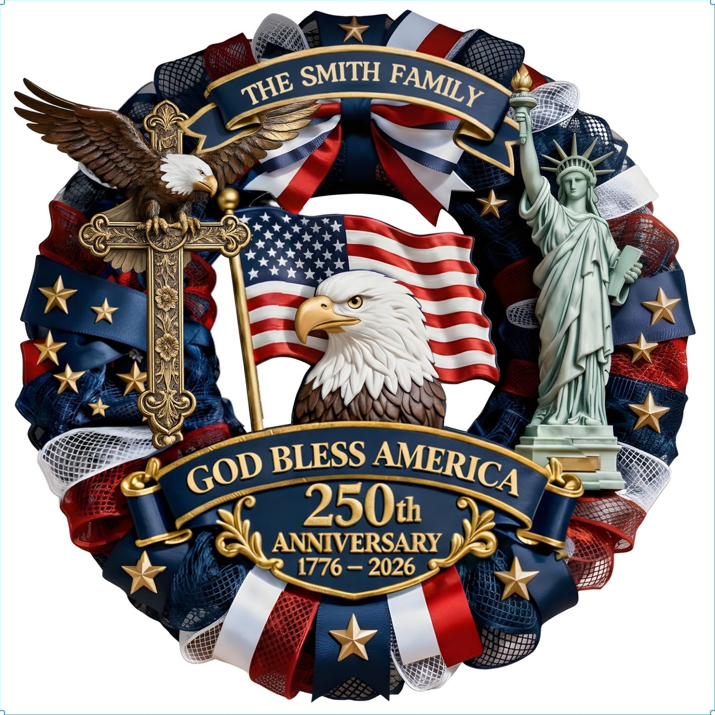 God Bless America - Personalized Wooden Door Sign