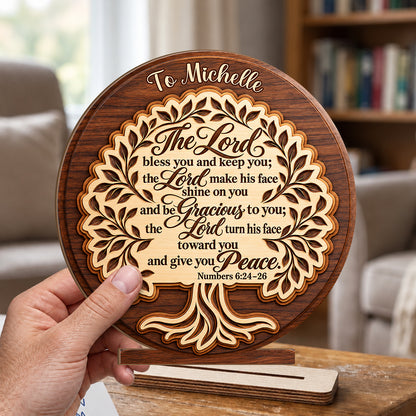 The Lord Bless You And Keep You, Personalized Gift | Personalized 2-Layer Wood Plaque With Flat Base
