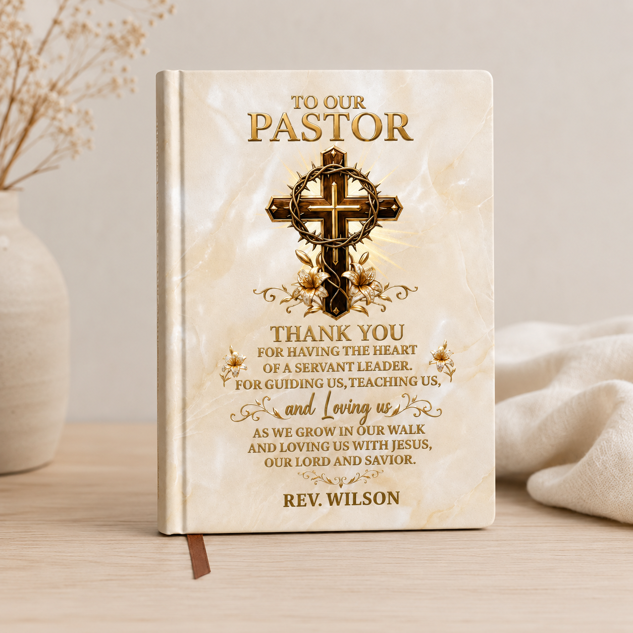 To Our Pastor For Having The Heart Of A Servant Leader, Gift of Appreciation | Personalized Leather Cover Notebook