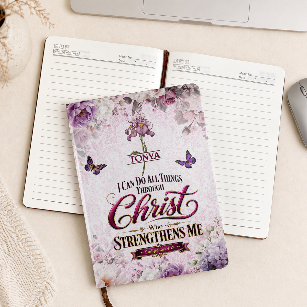 I Can Do All Things Through Christ Who Strengthens Me, Gift For Women | Personalized Leather Cover Notebook