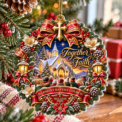 Together In Faith, Gift For Christian | Personalized 3D Relief White Acrylic Ornament
