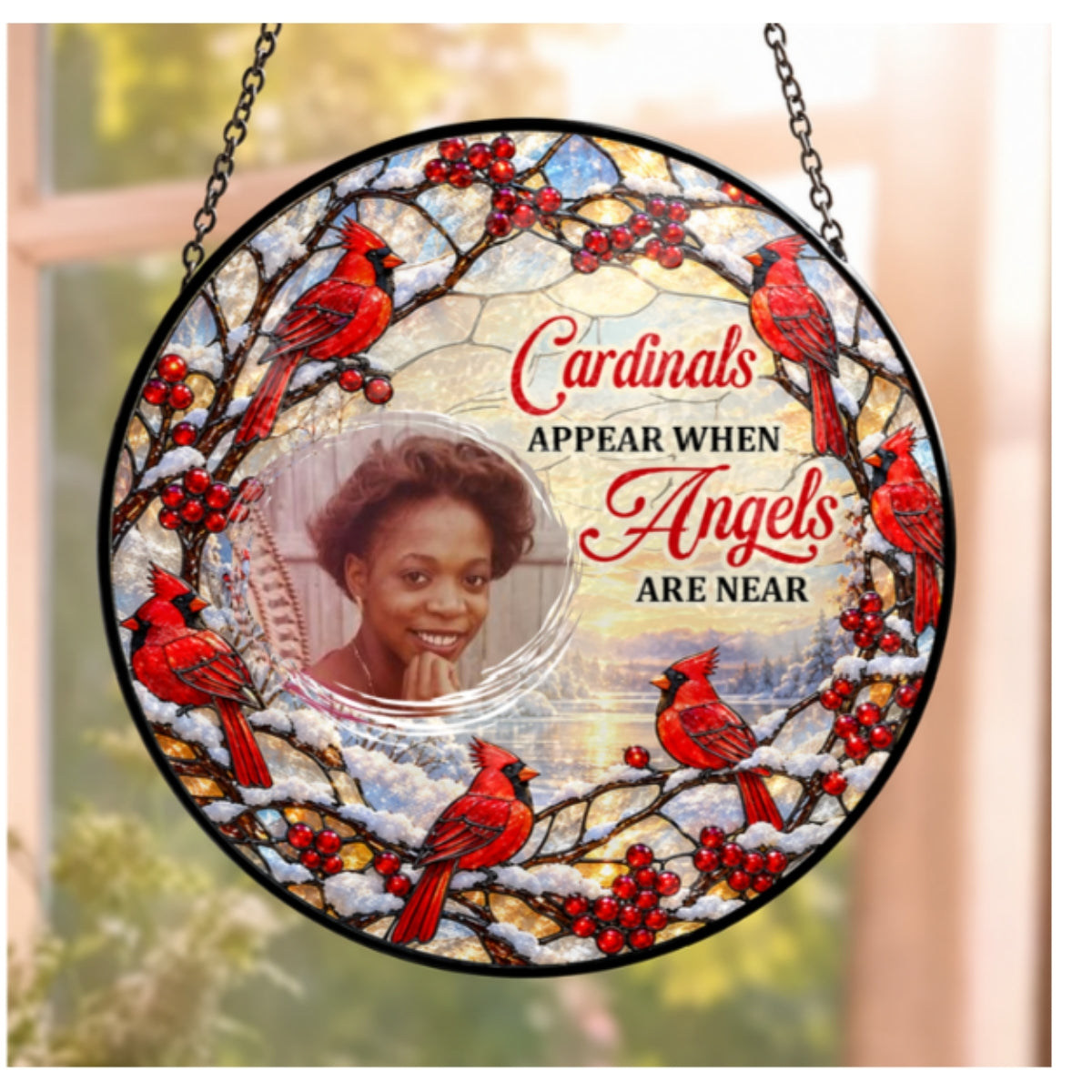 Cardinals Appear When Angels Are Near, Gift For Loved One | Personalized Stained Glass Window Hanging Suncatcher