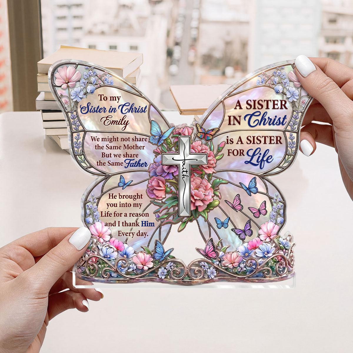 To My Sister In Christ, Christian Gift For Sister | Personalized Custom Shaped Acrylic Plaque