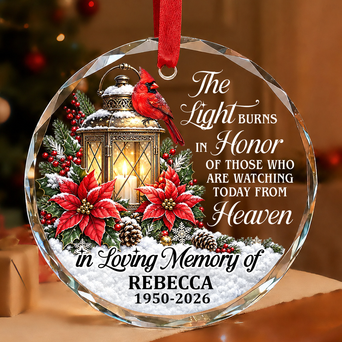 In Loving Memory, Gift For Family | Personalized 1-Side Round Glass Ornament