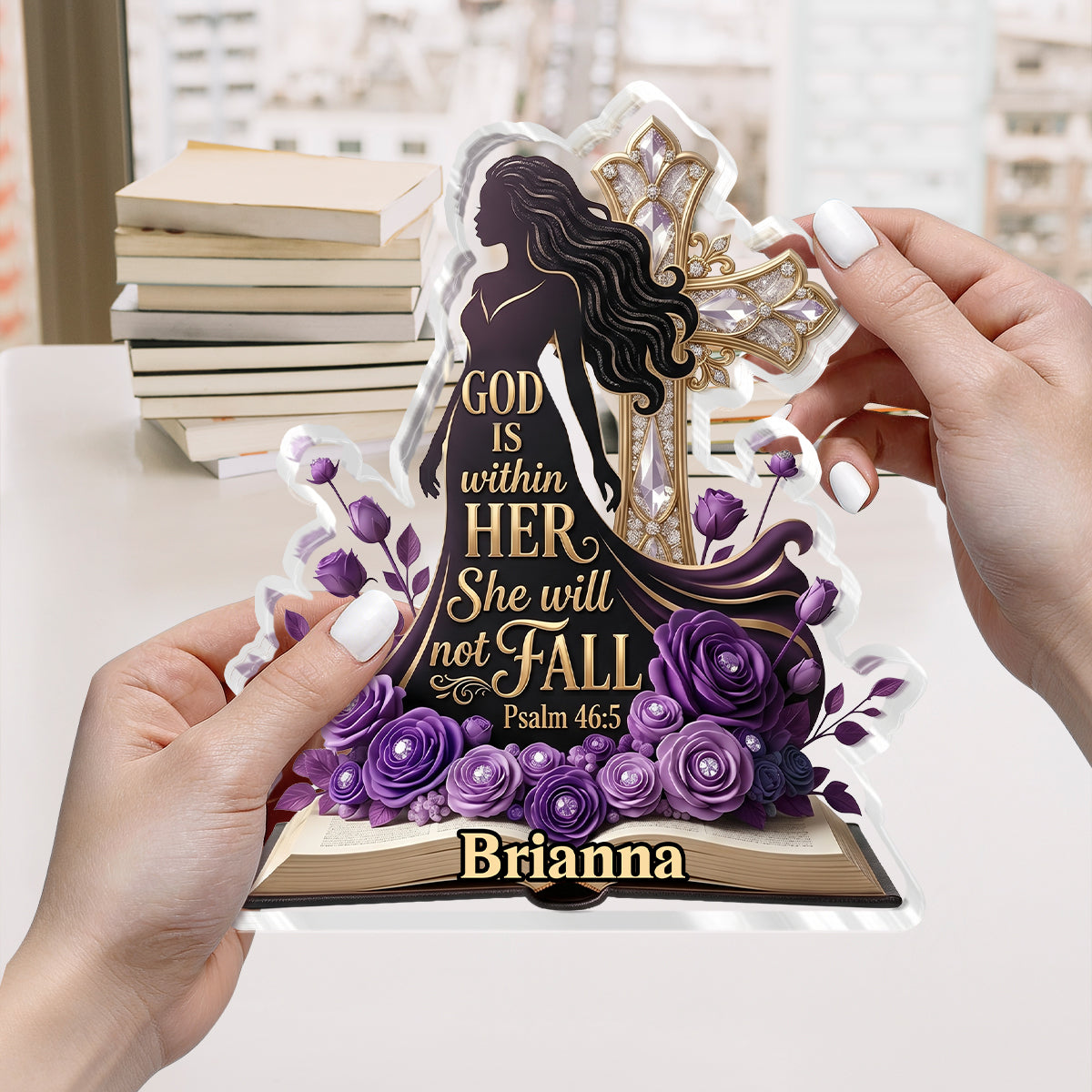 God Is Within Her Purple Roses | Personalized Custom Shaped Acrylic Plaque