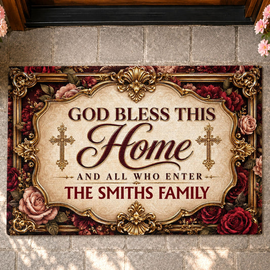 God Bless This Home And All Who Enter, Gift For Family | Personalized Doormat