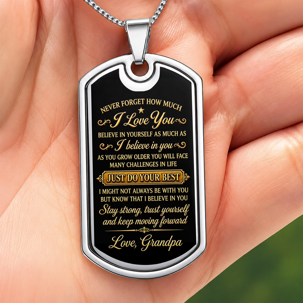 Never Forgot How Much I Love You, Gifts for Son and Grandson from Grandpa | Personalized Dog Tag Necklace