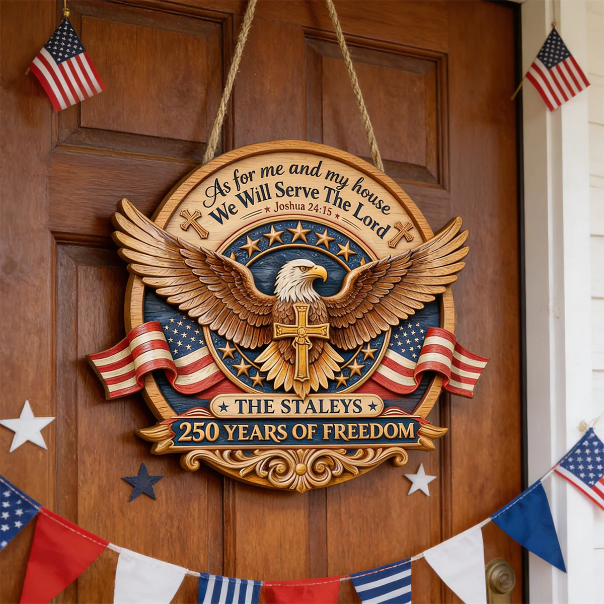 As For Me And My House We Will Serve The Lord - Personalized Wooden Door Sign