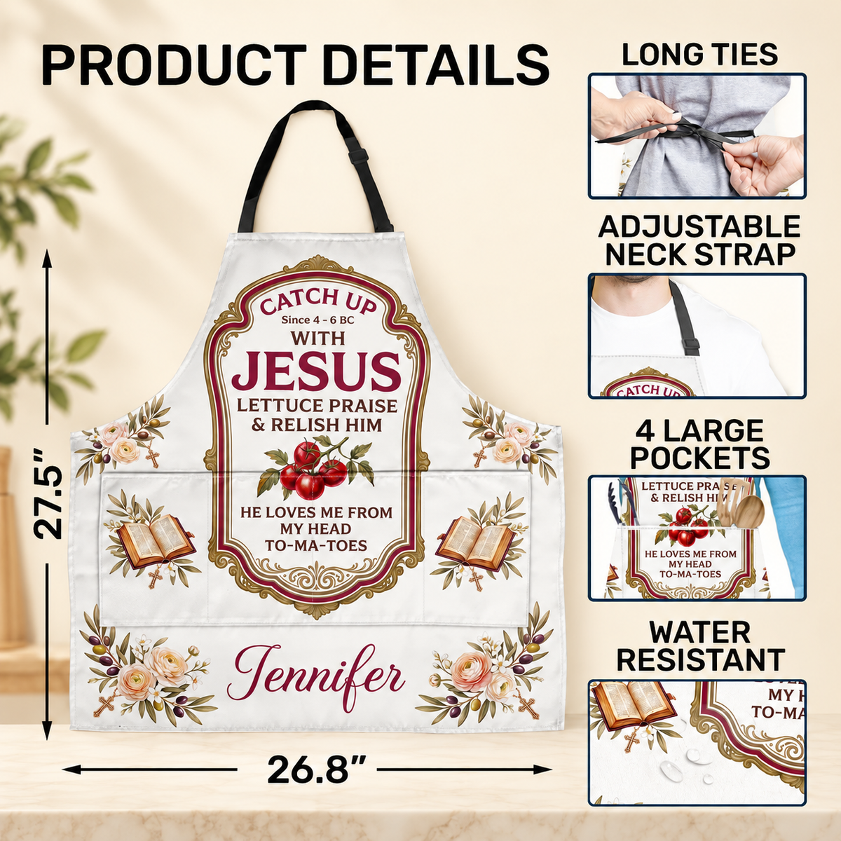 He Loves Me From My Head To My Tomatoes, Gift For Mom | Personalized Apron With Pocket