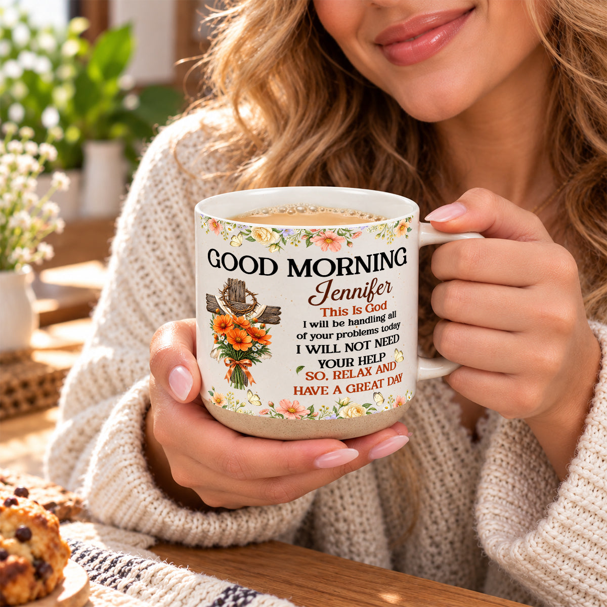 Birth Flower Bouquet Good Morning This Is God, Gift For Loved One | Personalized Pottery Mug