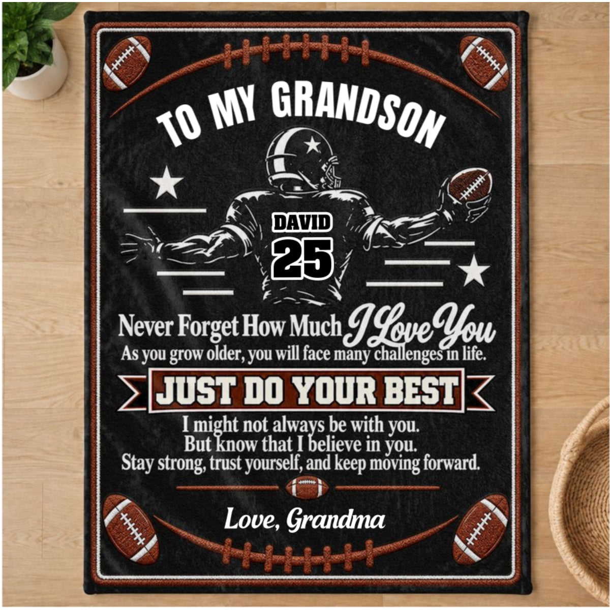 To My Grandson America Football Version, Gift For Grandson | Personalized Fleece Blanket