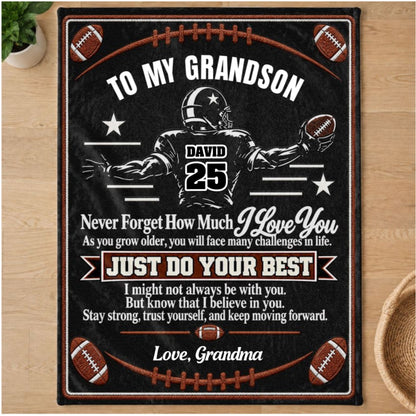 To My Grandson America Football Version, Gift For Grandson | Personalized Fleece Blanket