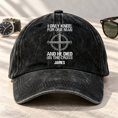 The Man I Kneel For, Gift For Man - Personalized Custom Vintage Washed Denim Cap