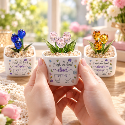 I Wish We Lived Closer, Gift For Friend - Personalized Glass Everlasting Tulips