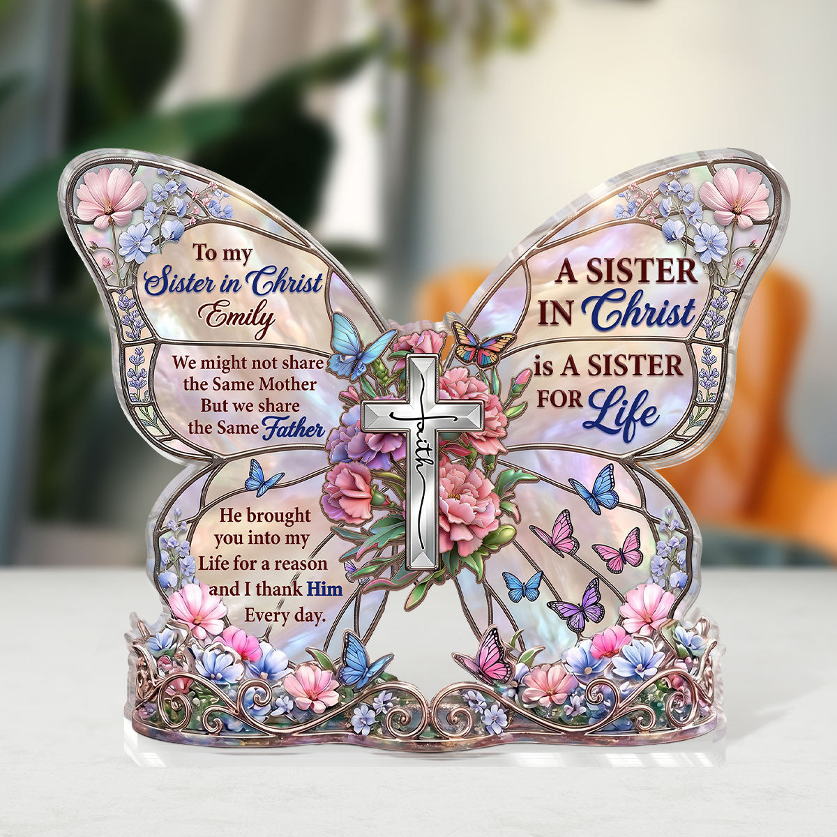 To My Sister In Christ, Christian Gift For Sister | Personalized Custom Shaped Acrylic Plaque