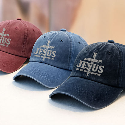 Jesus The Way The Truth The Life | Personalized Vintage Washed Denim Cap