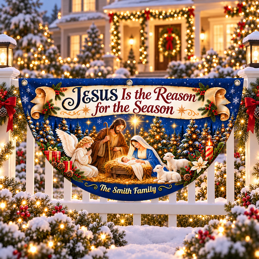 Jesus Is the Reason, Gift For Family - Personalized Non-Pleated Fan Flag
