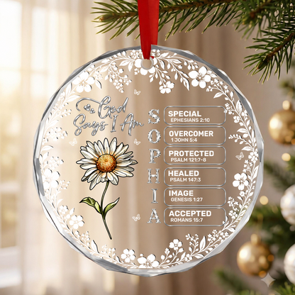 God Says I Am, Gift For Her | Personalized Round Shaped Glass Ornament