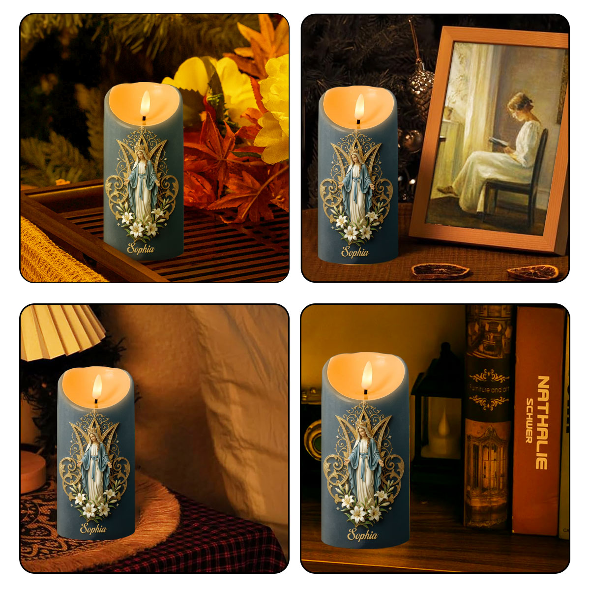 Crowned Maria Lily Devotion - Personalized Flameless LED Candle