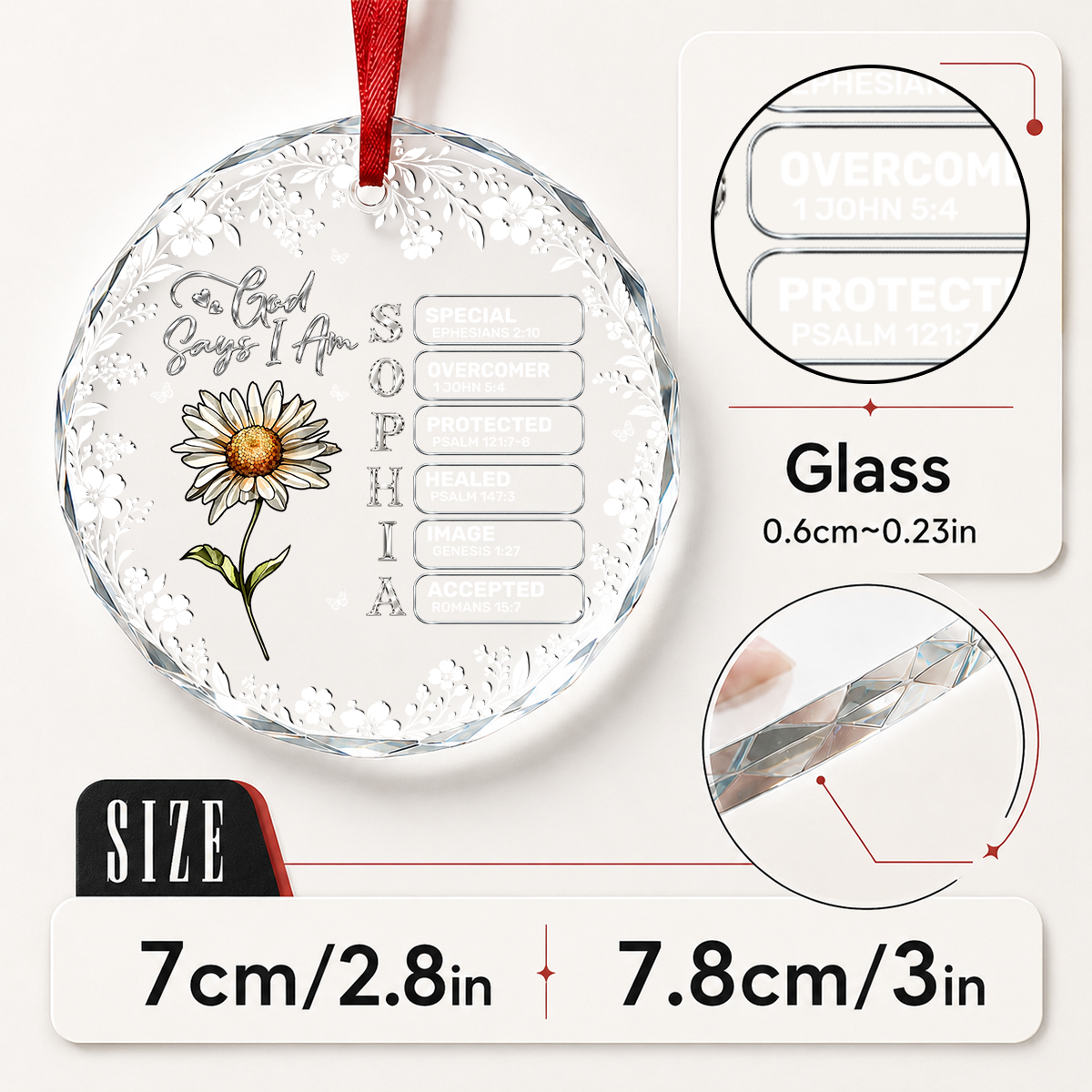 God Says I Am, Gift For Her | Personalized Round Shaped Glass Ornament