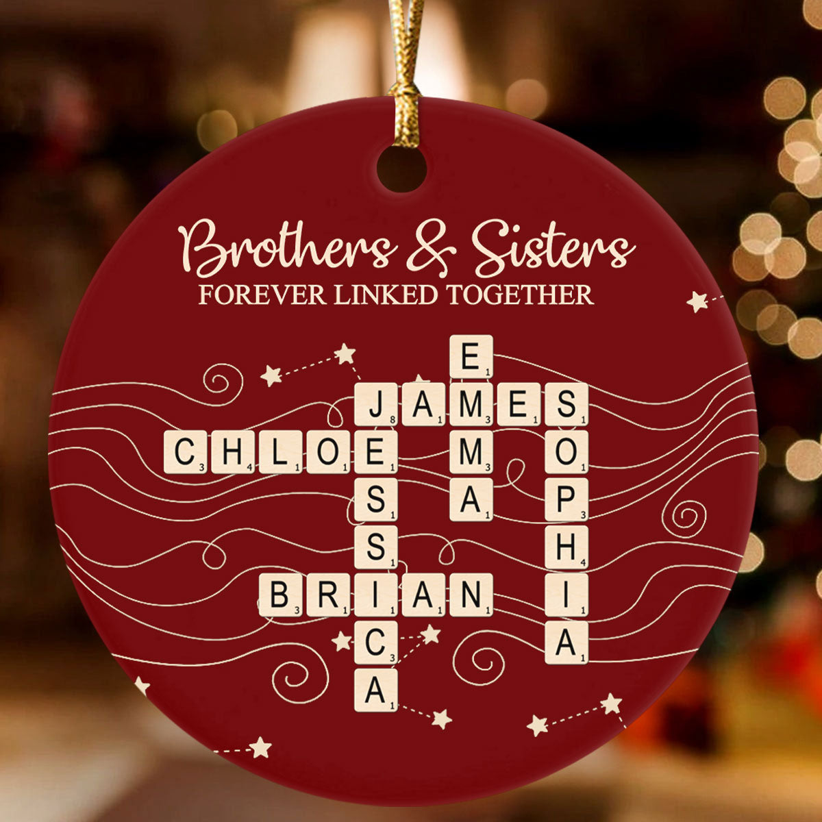 Brothers & Sisters Forever Linked Together, Sibling Gift | Personalized Round Shaped Ceramic Ornament