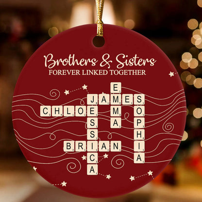 Brothers & Sisters Forever Linked Together, Sibling Gift | Personalized Round Shaped Ceramic Ornament