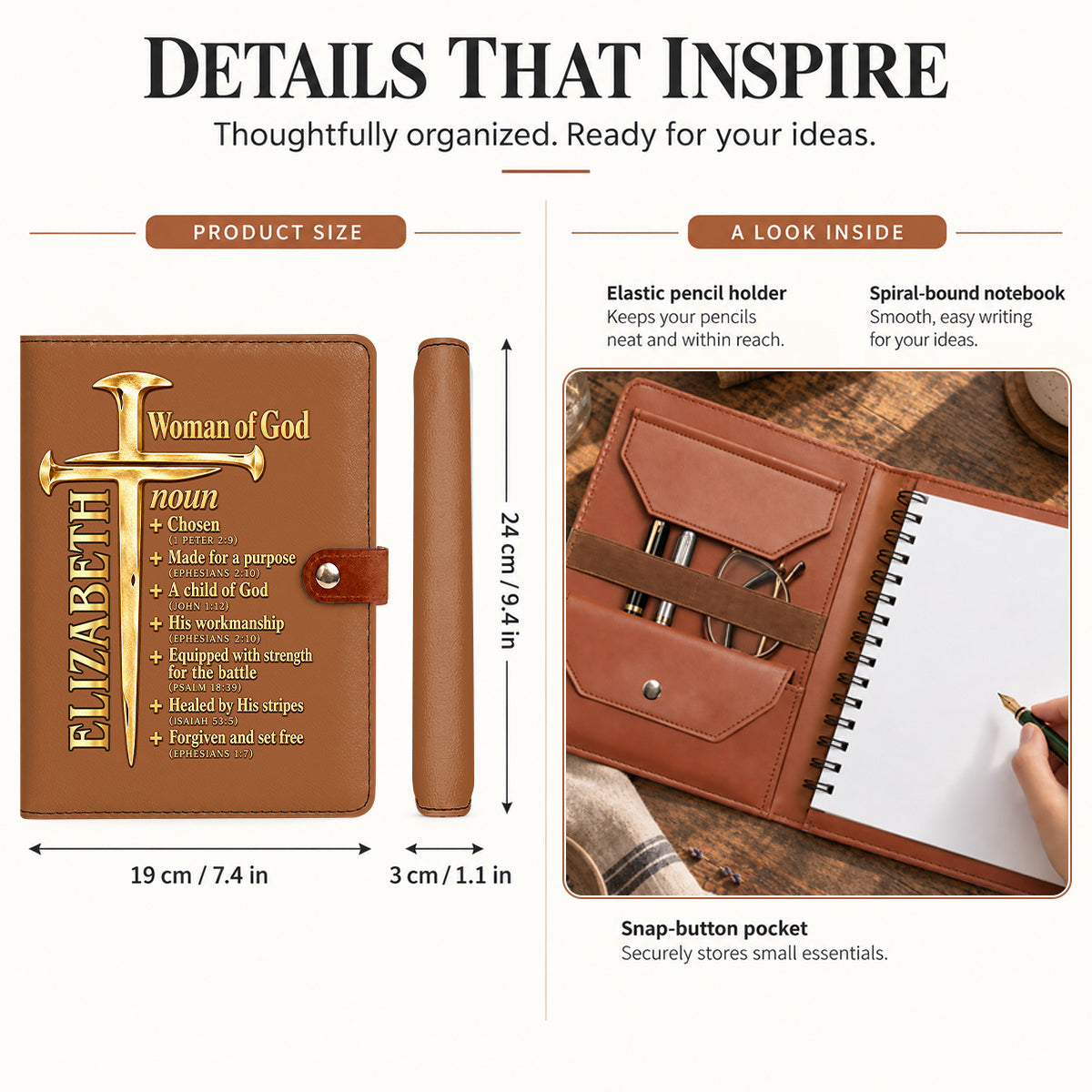 A Child Of God, Gift For Him | Personalized Leather Notebook Cover With Pocket