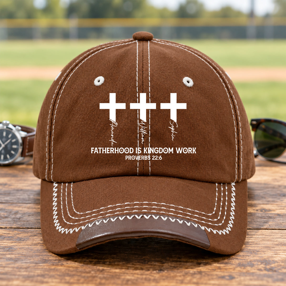 Fatherhood Is Kingdom Work Cross And Name, Gift For Christian | Personalized Vintage Soft Baseball Cap