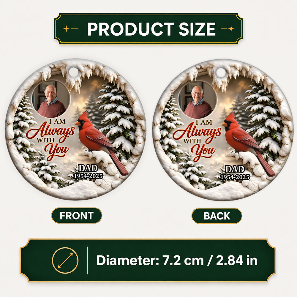 Cardinal In Winter, Gift For Family - Personalized Round Shaped Ceramic Ornament