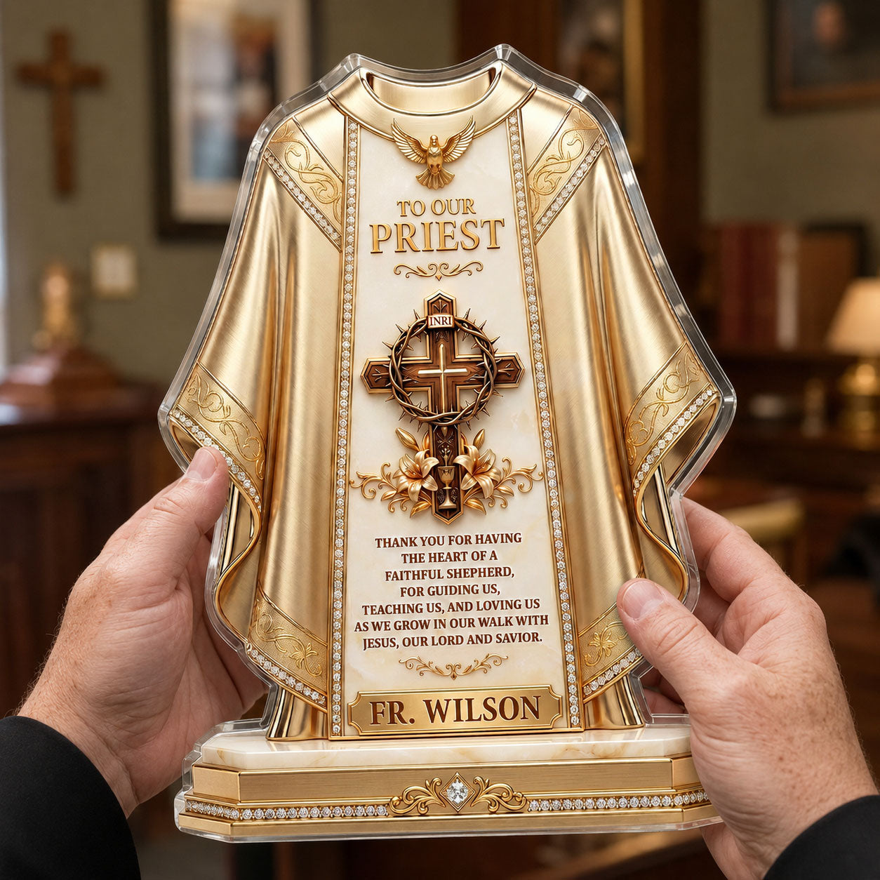 To Our Priest For Having The Heart Of A Faithful Shepherd | Personalized Custom Shaped Acrylic Plaque