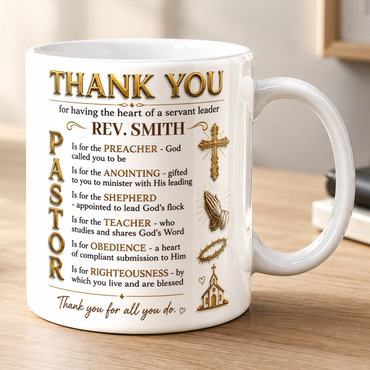 Thank You Pastor, Gift For Pastor | Personalized Ceramic Coffee Mug