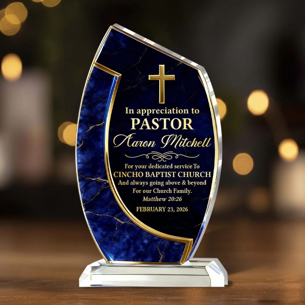 In Appreciation To Pastor | Personalized Custom Shaped Acrylic Plaque