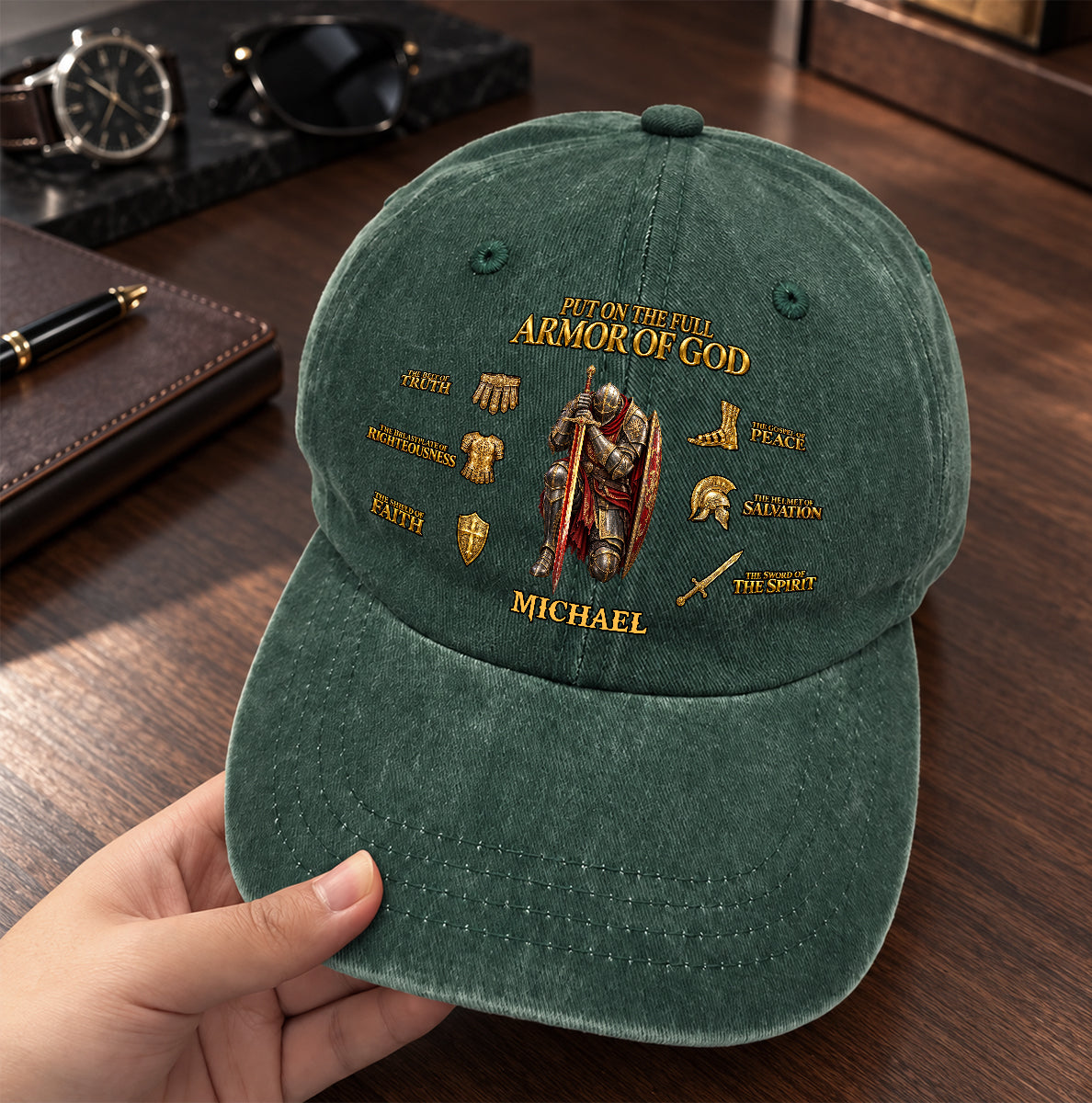 Put On The Full Armor Of God, Gift For Men | Personalized Vintage Washed Denim Cap