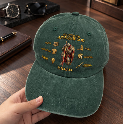 Put On The Full Armor Of God, Gift For Men | Personalized Vintage Washed Denim Cap