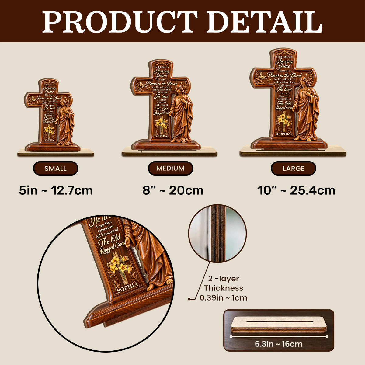 Amazing Grace, Gift For Loved One | Personalized 2-Layer Wood Plaque With Flat Base