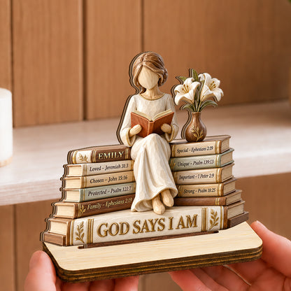God Says I Am, Gift For Women | Personalized 2-Layer Wood Plaque With Flat Base