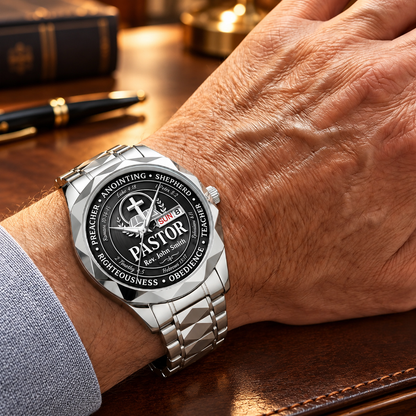 Faithful Shepherd Pastor Tribute, Gift For Pastor - Personalized Men's Wrist Watch