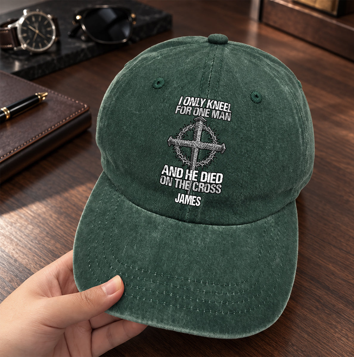 The Man I Kneel For, Gift For Man - Personalized Custom Vintage Washed Denim Cap