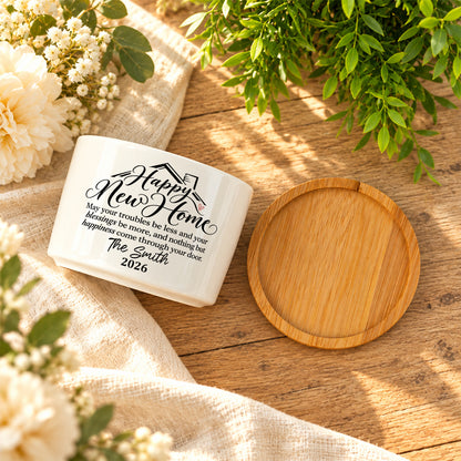 Personalized Ceramic Plant Pot With Bamboo Tray