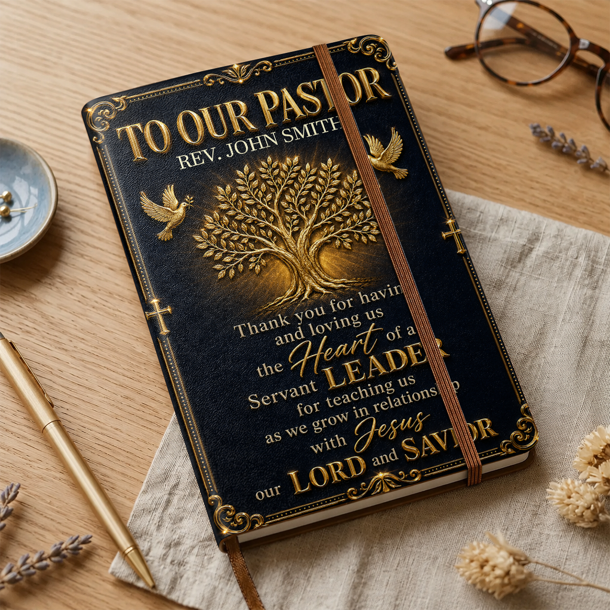 To Our Pastor, Gift For Pastor | Personalized Leather Cover Notebook