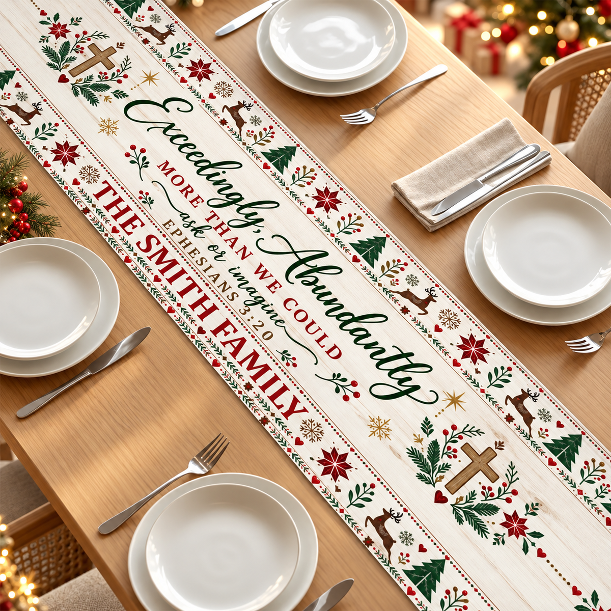 Exceedingly Abundantly More Than We Could Ask Or Imagine, Christian Christmas Gift For Family | Personalized Table Runner