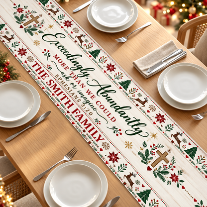 Exceedingly Abundantly More Than We Could Ask Or Imagine, Christian Christmas Gift For Family | Personalized Table Runner