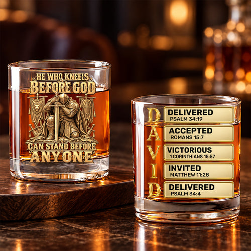 Kneel Before God, Christian Gifts For Him, Dad, Husband, Son | Personalized Round Whiskey Glass