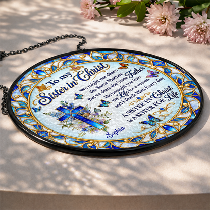 Sister In Christ, Christian Gifts For Sister In Christ | Personalized Stained Glass Window Hanging Suncatcher