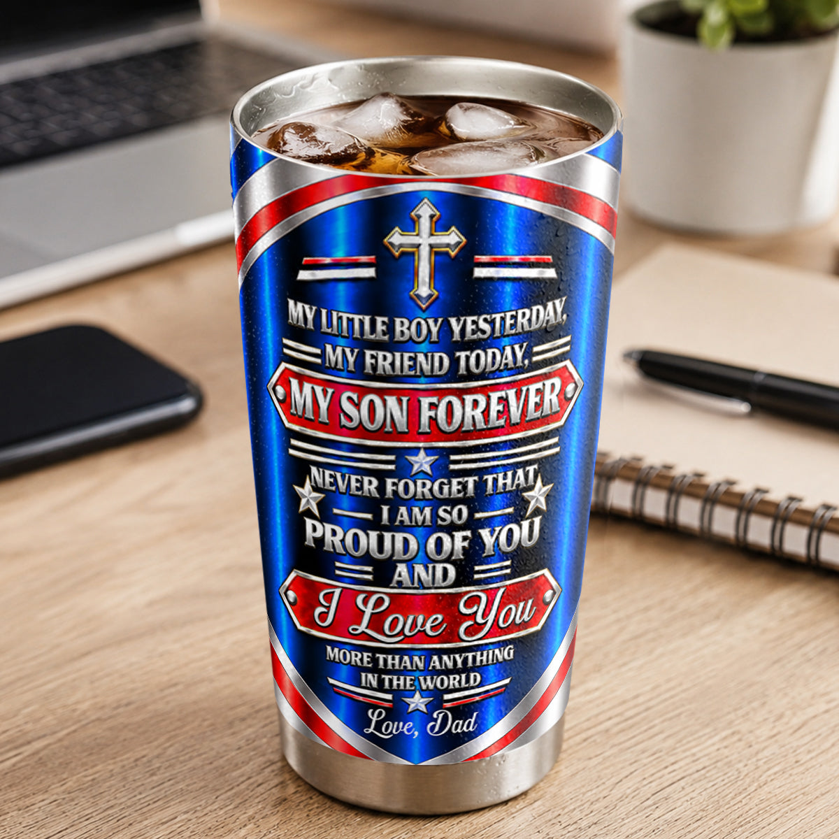 My Little Boy Yesterday My Son Forever, Christian Gifts For Son, Grandson | Personalized Stainless Steel Tumbler