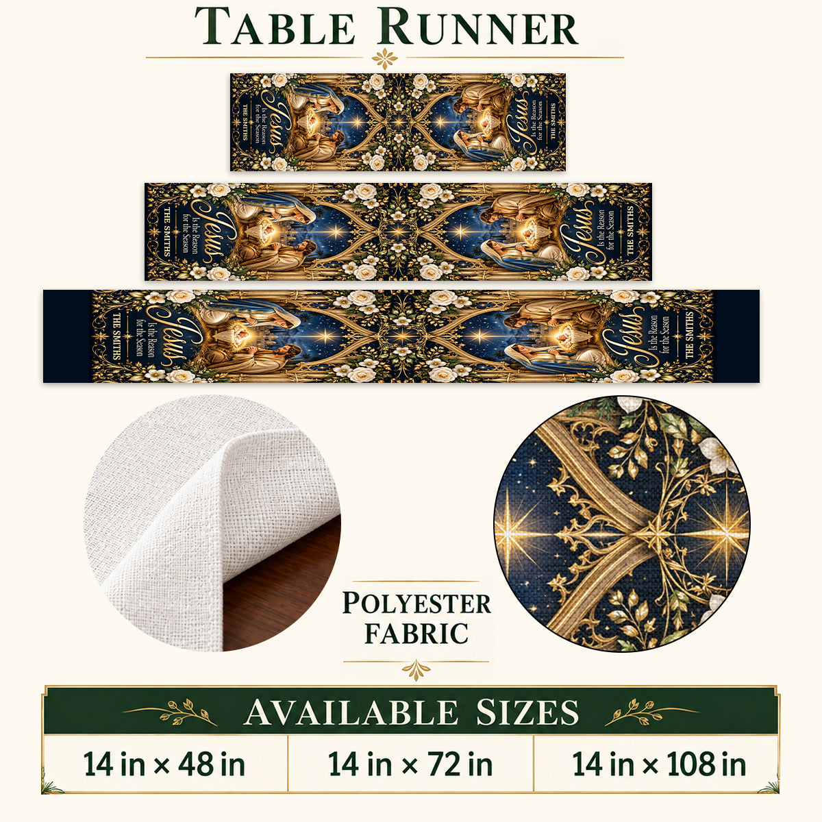 Jesus Is The Reason For The Season, Gift For Family |  Personalized Table Runner