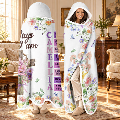 Name Letter In Bible, Birth Flower, Gift For Loved One | Personalized Wearable Blanket Hoodie