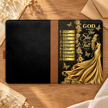 God Is Within Her She Will Not Fall, Gift For Women | Personalized Leather Notebook & Pen Set