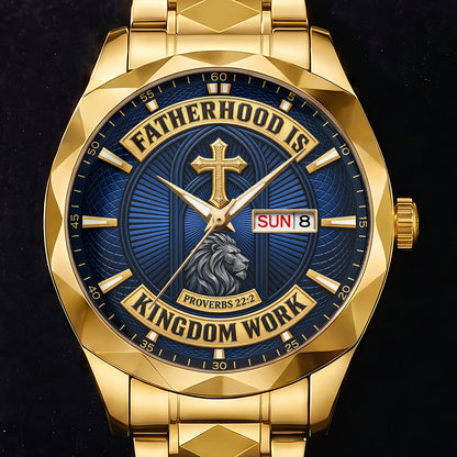 Fatherhood Is Kingdom Work, Gift For Dad | Personalized Men's Wrist Watch