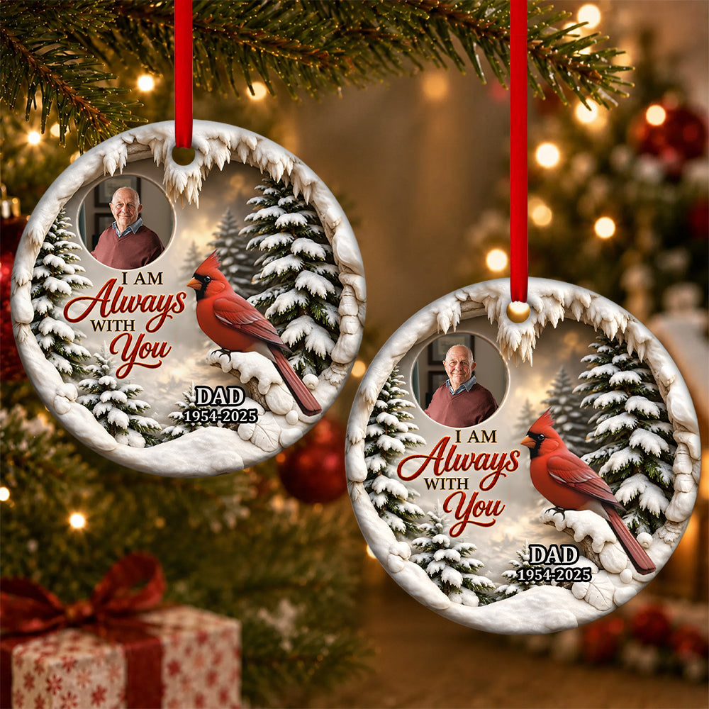 Cardinal In Winter, Gift For Family - Personalized Round Shaped Ceramic Ornament